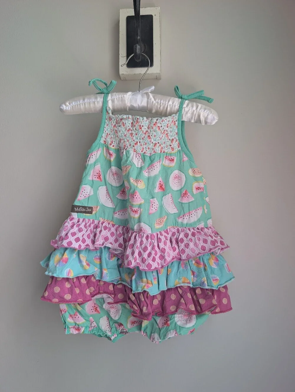 Matilda Jane Slice of Life Watermelon Bubble Romper Smocked Bodice Size 18-24 Mo